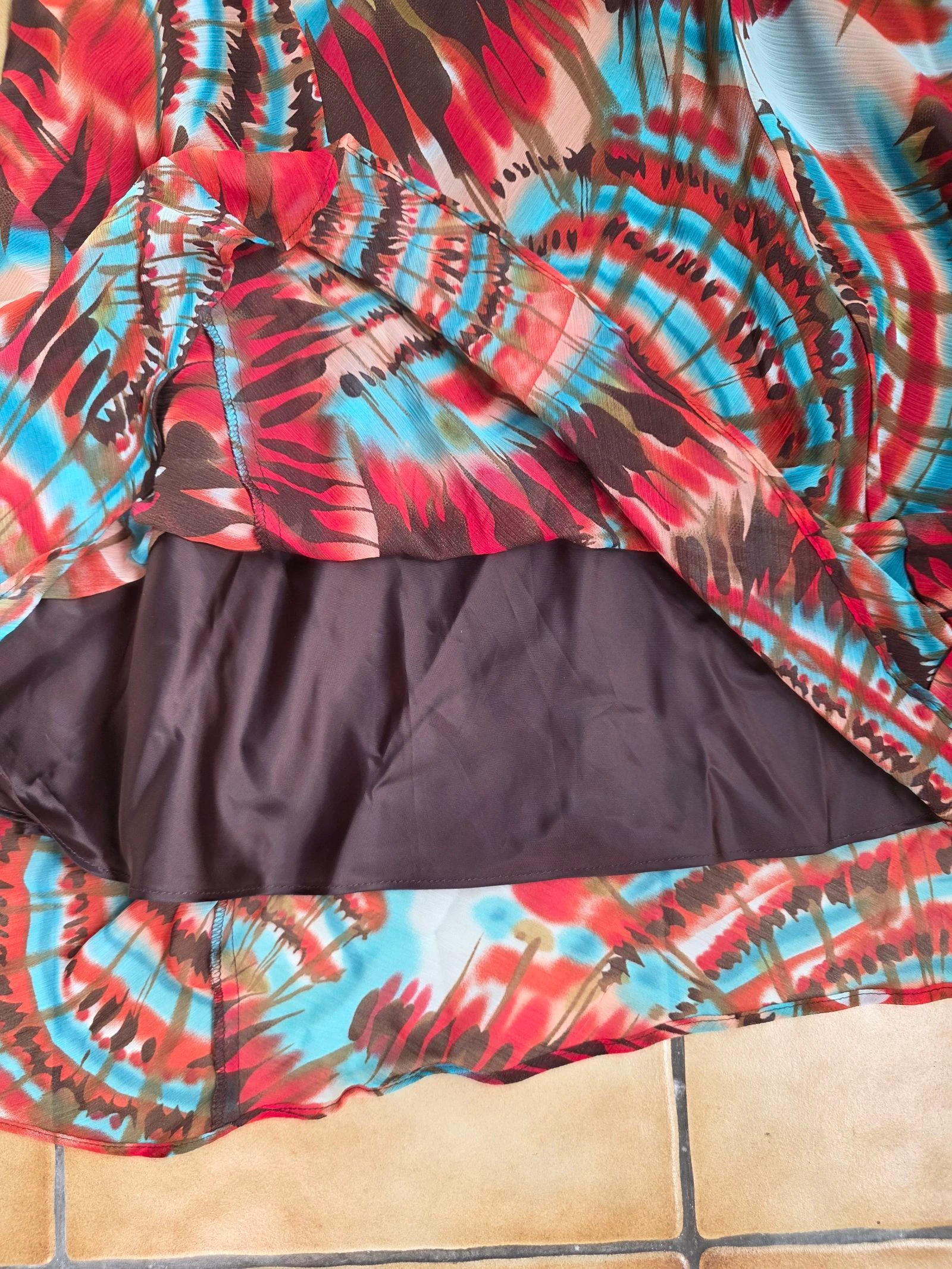 Lange vloeiende jurk met psychedelisch motief / tie-dye Y2K vintage bohemien trend maat 40/42 – photo 6